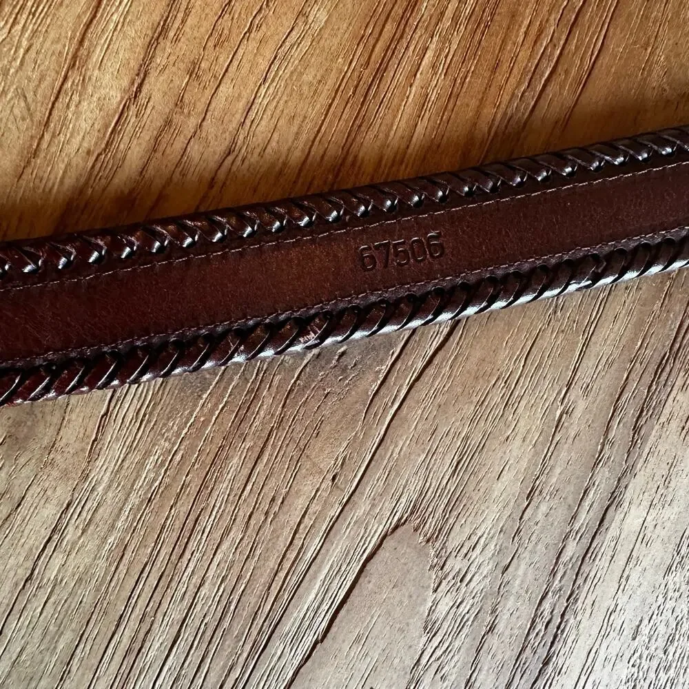 90’s Y2K Vintage Men’s Brown Leather Belt Woven Preppy Distressed Dad Grandpa 38